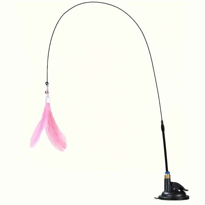Cat Teaser Toy: Long Suction Cup Pole Interactive Bell and Feather Wand