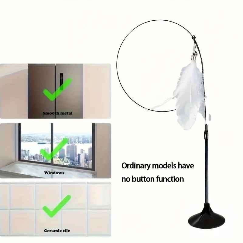 Cat Teaser Toy: Long Suction Cup Pole Interactive Bell and Feather Wand