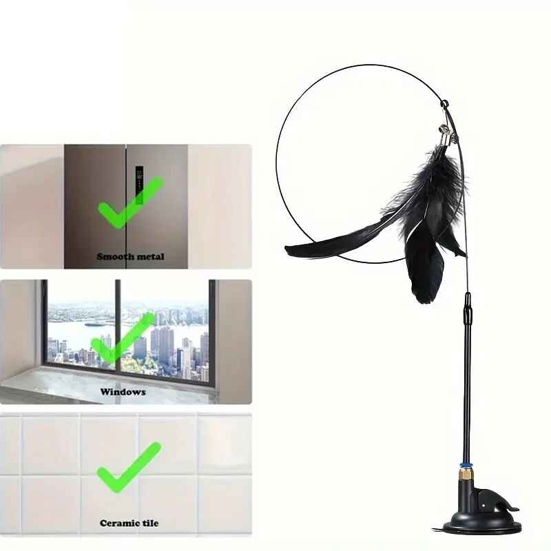 Cat Teaser Toy: Long Suction Cup Pole Interactive Bell and Feather Wand