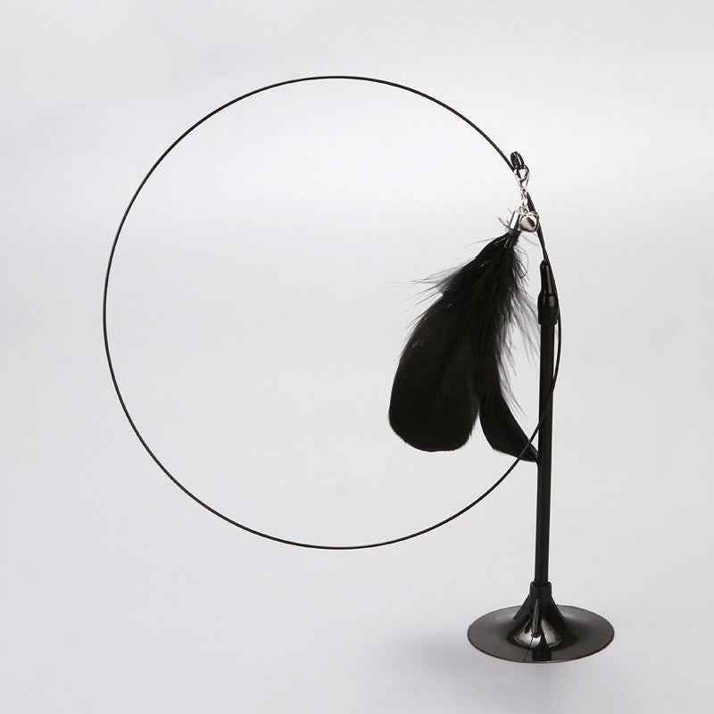 Cat Teaser Toy: Long Suction Cup Pole Interactive Bell and Feather Wand