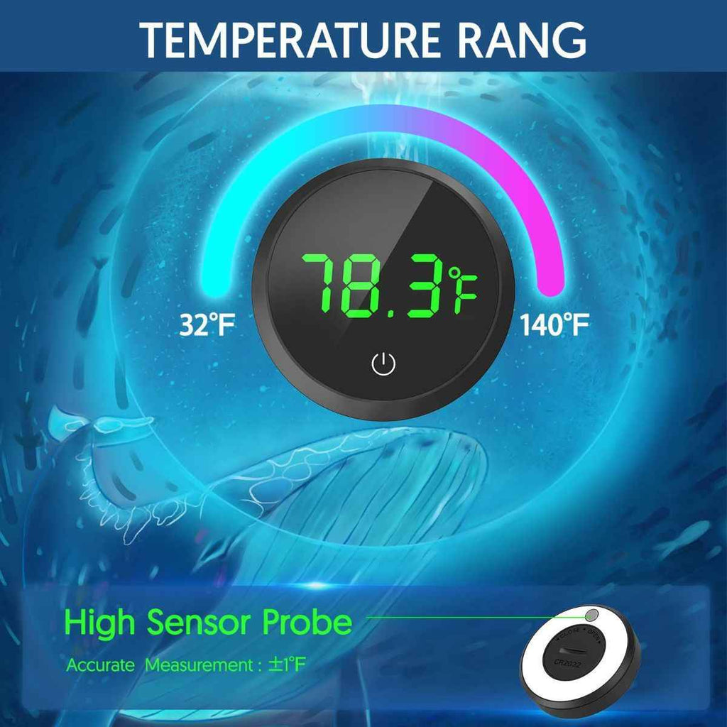 Fish Tank Thermometer Aquarium Thermometer Wireless Touch Stick Digital Aquarium Thermometer LED Display ±1°F for Monitoring The Fish Tank Aquarium Temperature Accessories - Black - Size 1.77in