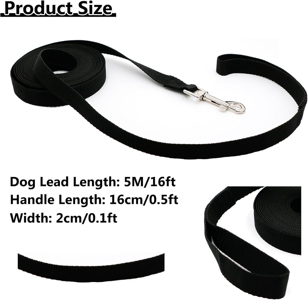 5m*2cm - Dog Leash - Dog Training Leash - Pet Leash - Waterproof - With wrist strap and 360° carabiner - long leash - leash - robust - Pet Supplies - for medium and large dogs - for obedience training - black