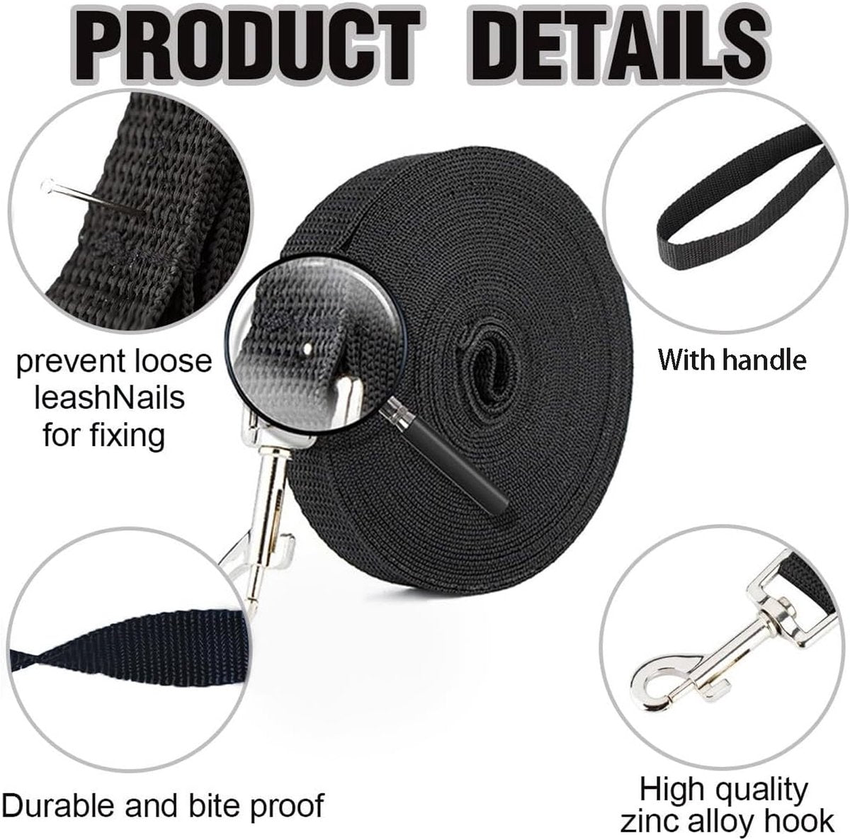 5m*2cm - Dog Leash - Dog Training Leash - Pet Leash - Waterproof - With wrist strap and 360° carabiner - long leash - leash - robust - Pet Supplies - for medium and large dogs - for obedience training - black