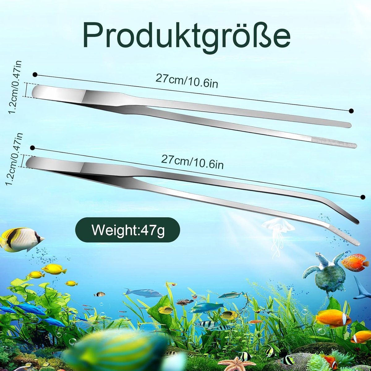 2-Pack 27cm Stainless Steel Aquarium Tweezers Set – Straight & Curved Aquascaping Forceps for Fish Tanks, Terrariums & Reptile Feeding