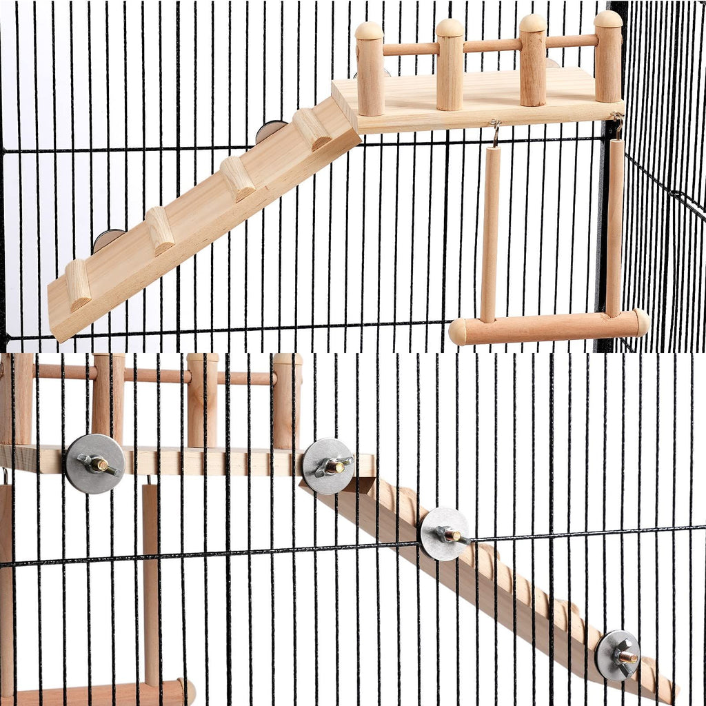Bird Perches Platform Bird Swing Climbing Ladder Toy Parrot Wooden Playing Exercise Stands Parrot Toys Birds Stand