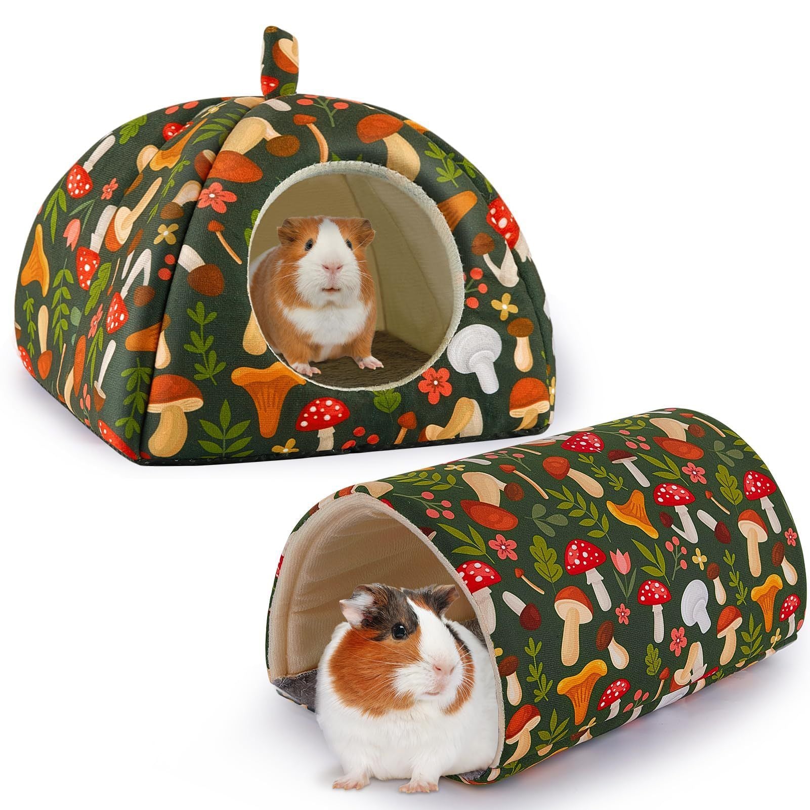 Guinea Pig Hideout, Washable Rabbit Bed with Guinea Pig Tunnel, 2 Pack Guinea Pigs Toys Set Bunny Hideout Cage Accessories for Hamster Ferret Rabbits Bunny