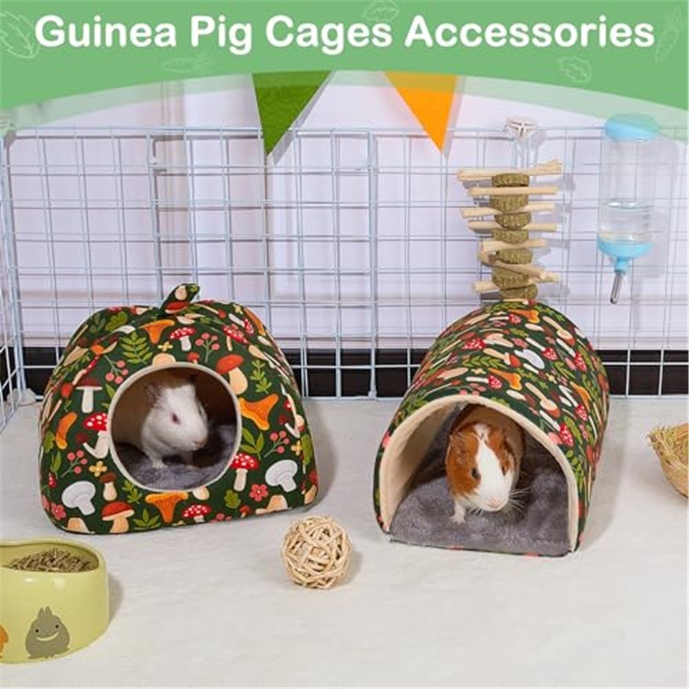 Guinea Pig Hideout, Washable Rabbit Bed with Guinea Pig Tunnel, 2 Pack Guinea Pigs Toys Set Bunny Hideout Cage Accessories for Hamster Ferret Rabbits Bunny