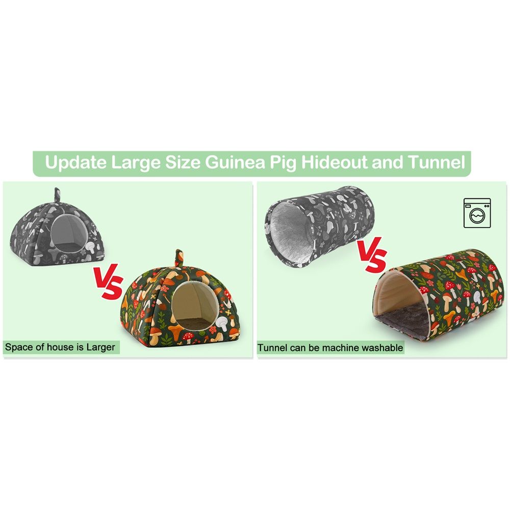 Guinea Pig Hideout, Washable Rabbit Bed with Guinea Pig Tunnel, 2 Pack Guinea Pigs Toys Set Bunny Hideout Cage Accessories for Hamster Ferret Rabbits Bunny