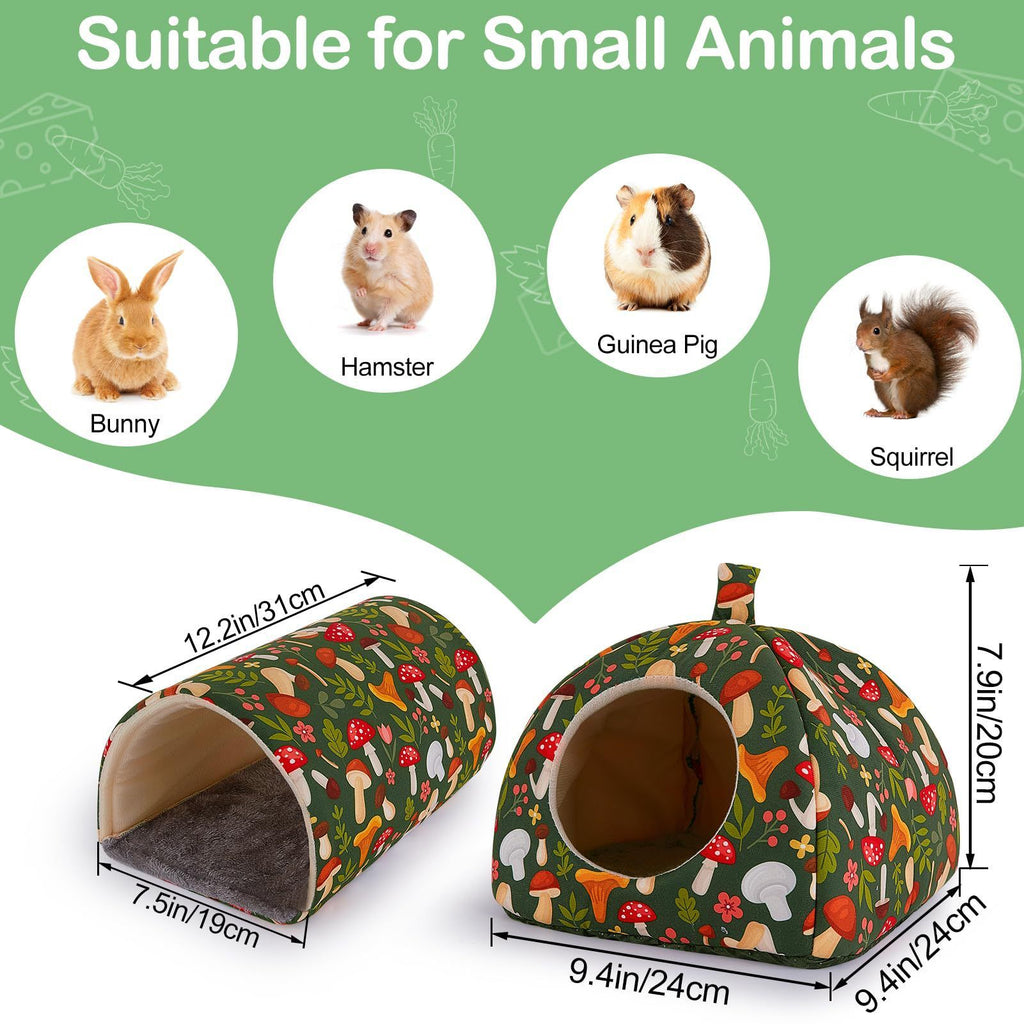 Guinea Pig Hideout, Washable Rabbit Bed with Guinea Pig Tunnel, 2 Pack Guinea Pigs Toys Set Bunny Hideout Cage Accessories for Hamster Ferret Rabbits Bunny