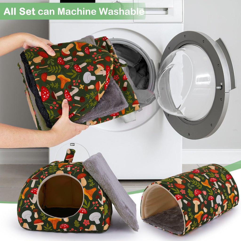 Guinea Pig Hideout, Washable Rabbit Bed with Guinea Pig Tunnel, 2 Pack Guinea Pigs Toys Set Bunny Hideout Cage Accessories for Hamster Ferret Rabbits Bunny