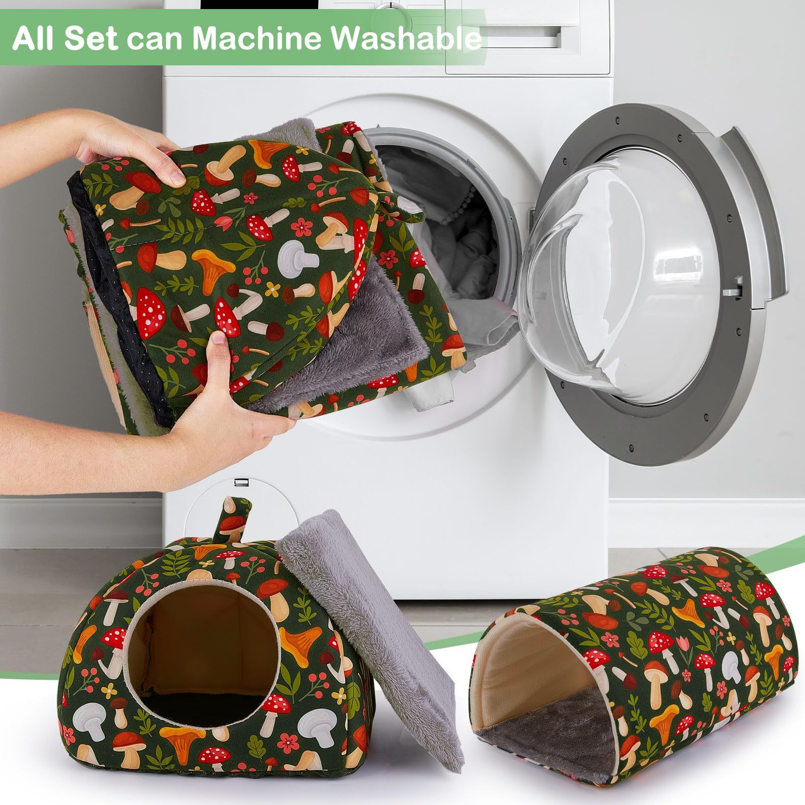 Guinea Pig Hideout, Washable Rabbit Bed with Guinea Pig Tunnel, 2 Pack Guinea Pigs Toys Set Bunny Hideout Cage Accessories for Hamster Ferret Rabbits Bunny