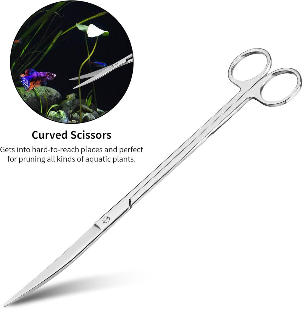 4-Piece Stainless Steel Aquascaping Tools Set – Aquarium Tweezers, Curved Scissors & Substrate Spatula for Fish Tanks, Planted Aquariums & Terrariums