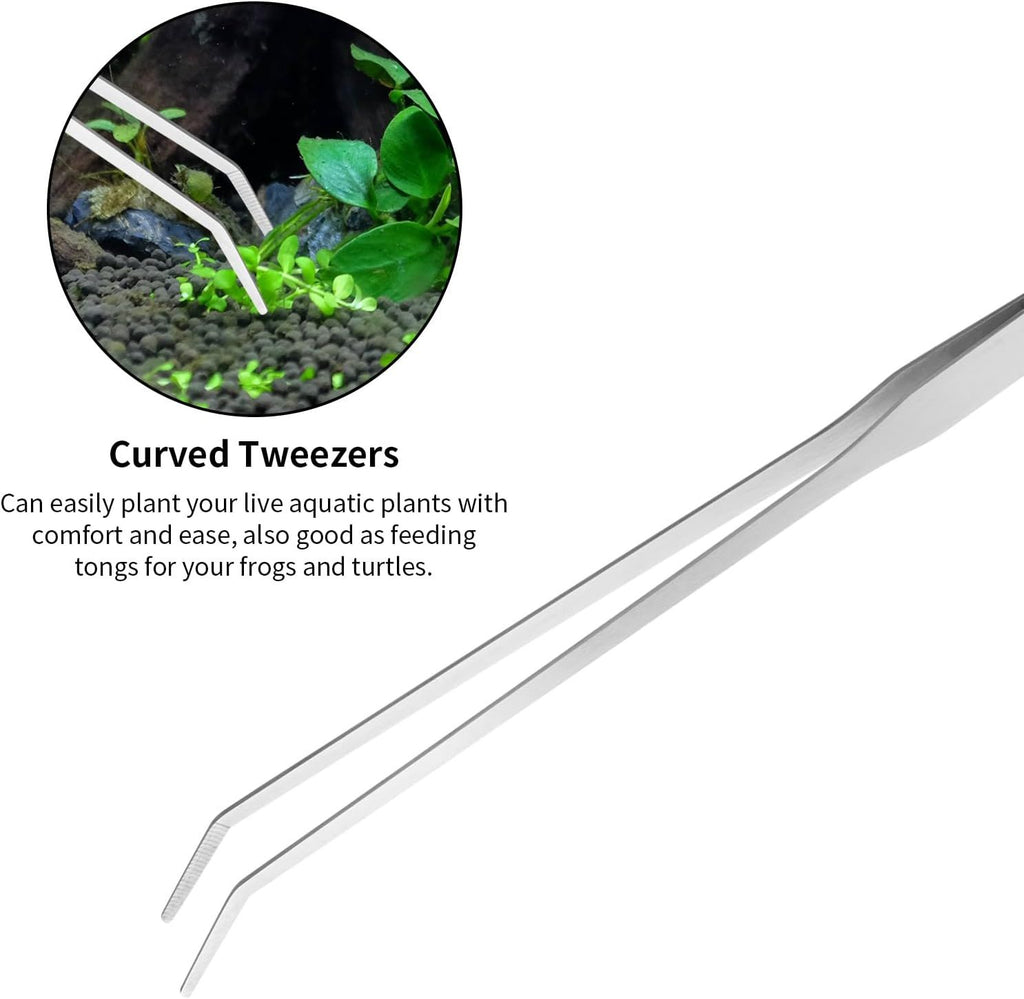 4-Piece Stainless Steel Aquascaping Tools Set – Aquarium Tweezers, Curved Scissors & Substrate Spatula for Fish Tanks, Planted Aquariums & Terrariums
