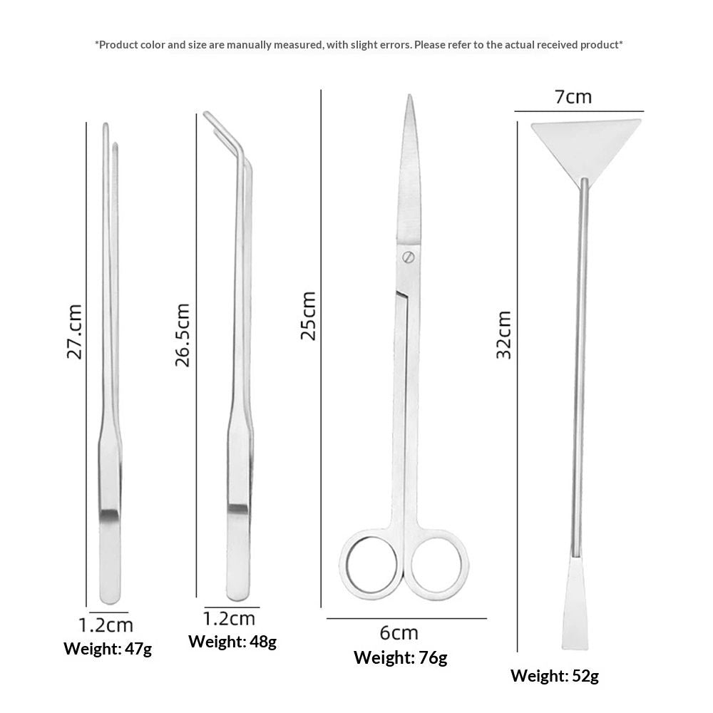 4-Piece Stainless Steel Aquascaping Tools Set – Aquarium Tweezers, Curved Scissors & Substrate Spatula for Fish Tanks, Planted Aquariums & Terrariums