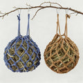 2 Pcs Rabbit Hay Feeder Mesh Bags, 2 Metal Hooks Hanging Hay Mesh Bags, Guinea Pig Hay Bags, High-Capacity Bunny Hay Bag for Rabbits, Chinchillas, Hamsters, （Coffee color+dark blue）