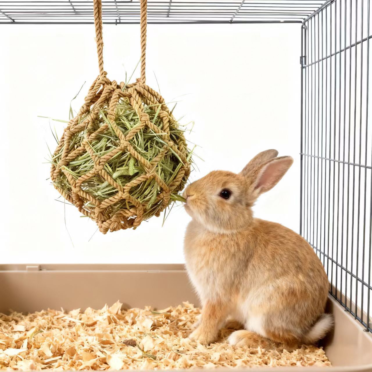 2 Pcs Rabbit Hay Feeder Mesh Bags, 2 Metal Hooks Hanging Hay Mesh Bags, Guinea Pig Hay Bags, High-Capacity Bunny Hay Bag for Rabbits, Chinchillas, Hamsters, （Coffee color+dark blue）
