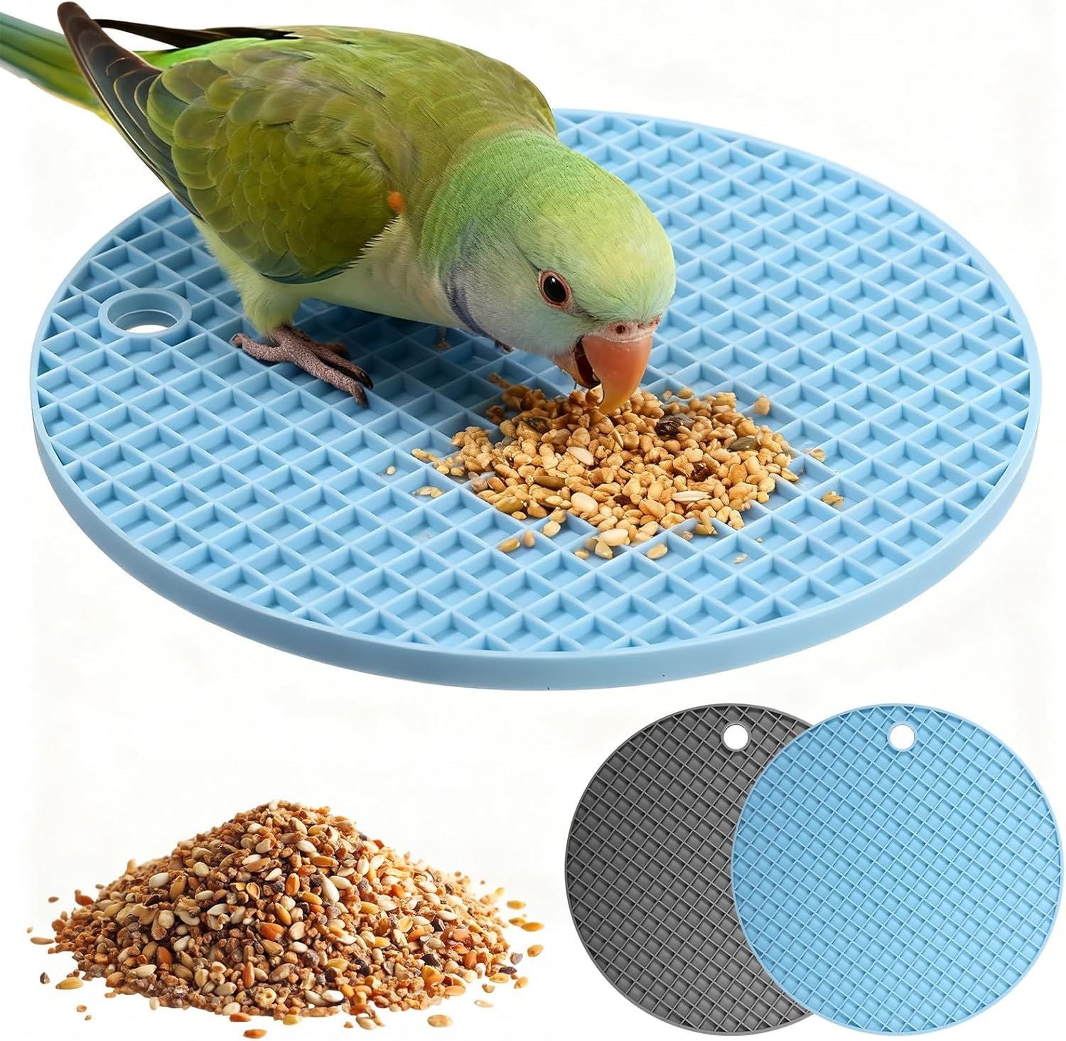 2 PCS Bird Foraging Toys, Soft Bird Slow Feeder Mats, Silicone Bird Foraging Mat, Interactive Foraging Birds Toys for Parakeet, Cockatiel, African Grey, Conure, Budgies
