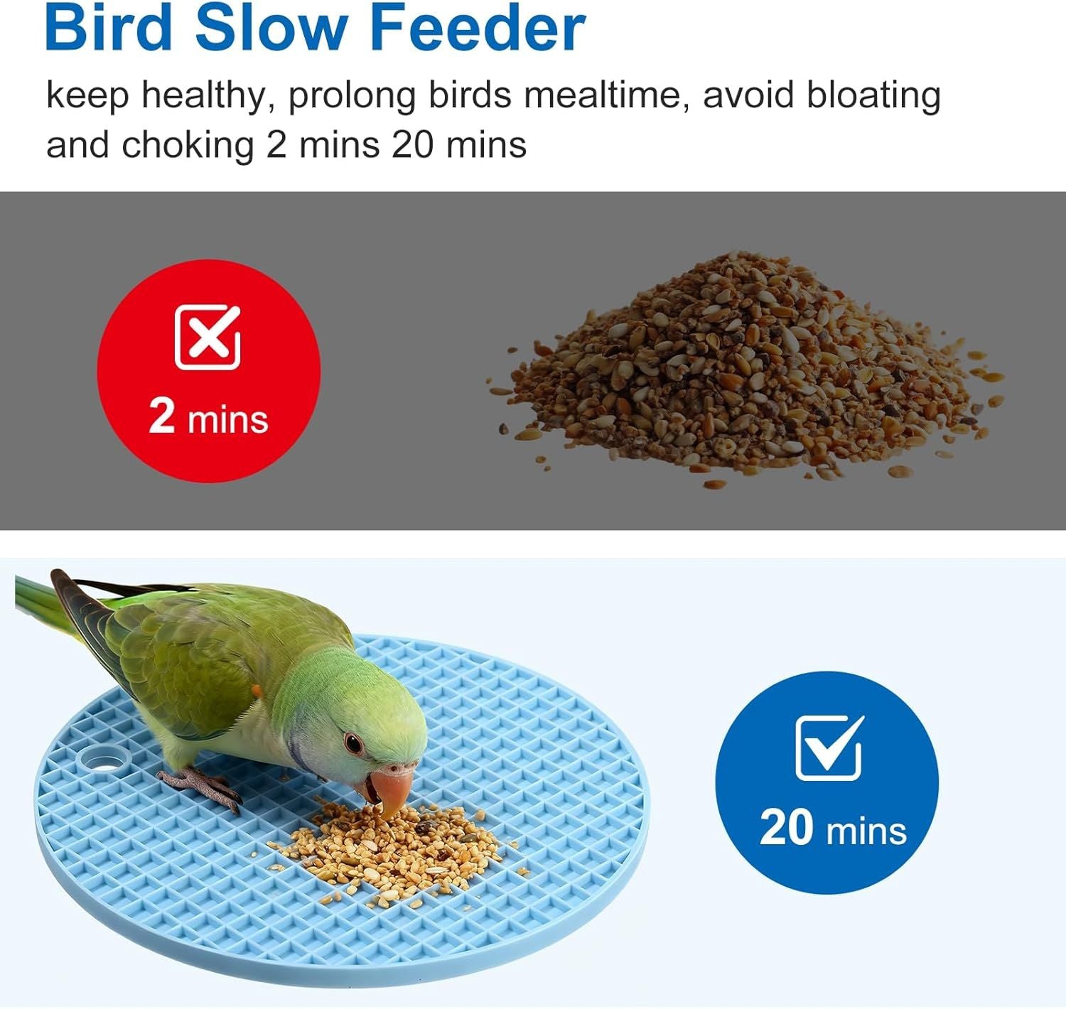 2 PCS Bird Foraging Toys, Soft Bird Slow Feeder Mats, Silicone Bird Foraging Mat, Interactive Foraging Birds Toys for Parakeet, Cockatiel, African Grey, Conure, Budgies
