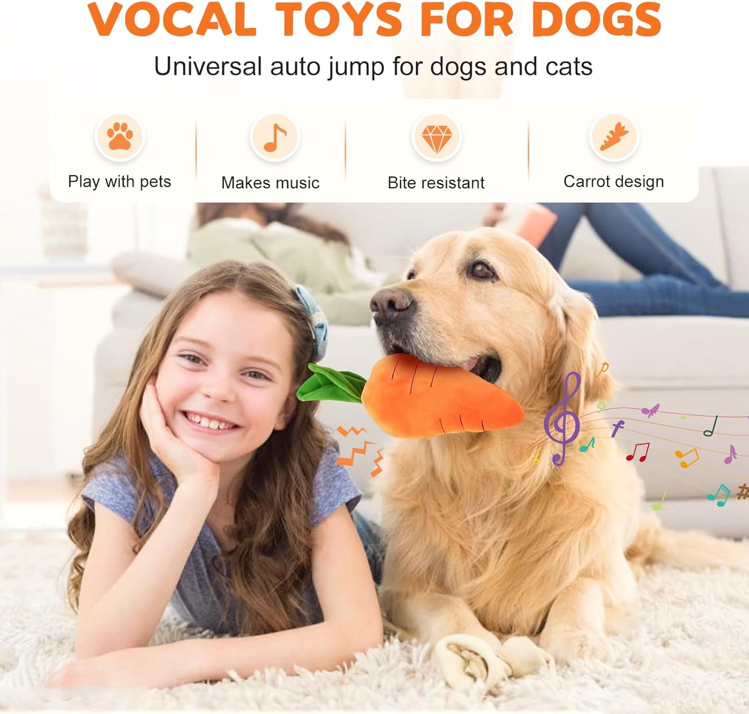 2026 New Dog Toys with Squeaker and Crinkle, Upgrade Indestructible Plush Dog Toy for Aggressive Chewers, Suitable for Large Medium Small Dogs (Radish A)