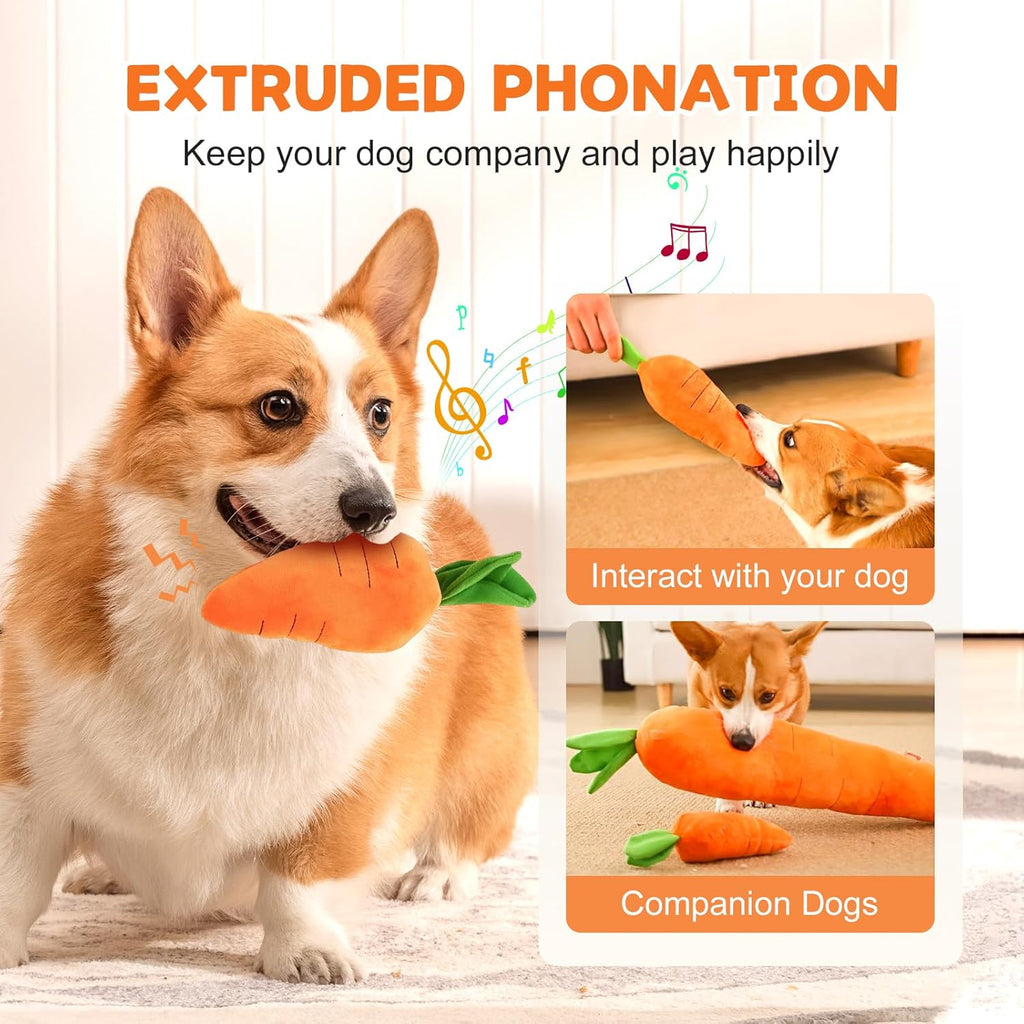 2026 New Dog Toys with Squeaker and Crinkle, Upgrade Indestructible Plush Dog Toy for Aggressive Chewers, Suitable for Large Medium Small Dogs (Radish A)