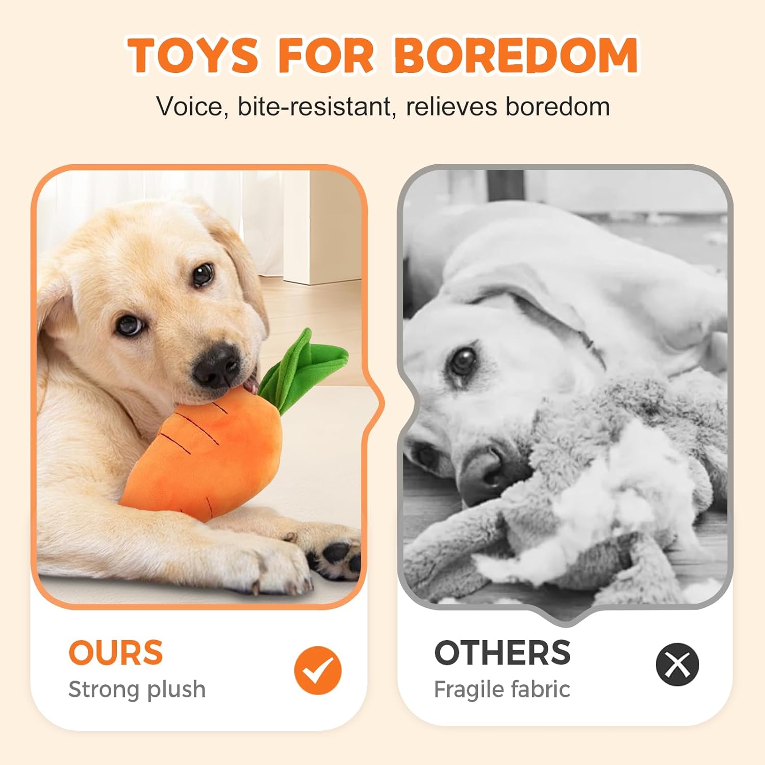 2026 New Dog Toys with Squeaker and Crinkle, Upgrade Indestructible Plush Dog Toy for Aggressive Chewers, Suitable for Large Medium Small Dogs (Radish A)