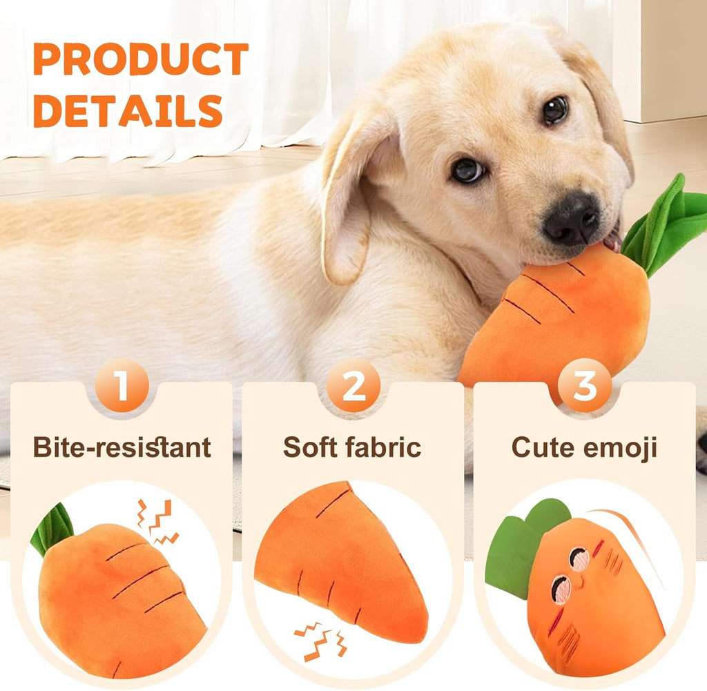2026 New Dog Toys with Squeaker and Crinkle, Upgrade Indestructible Plush Dog Toy for Aggressive Chewers, Suitable for Large Medium Small Dogs (Radish A)