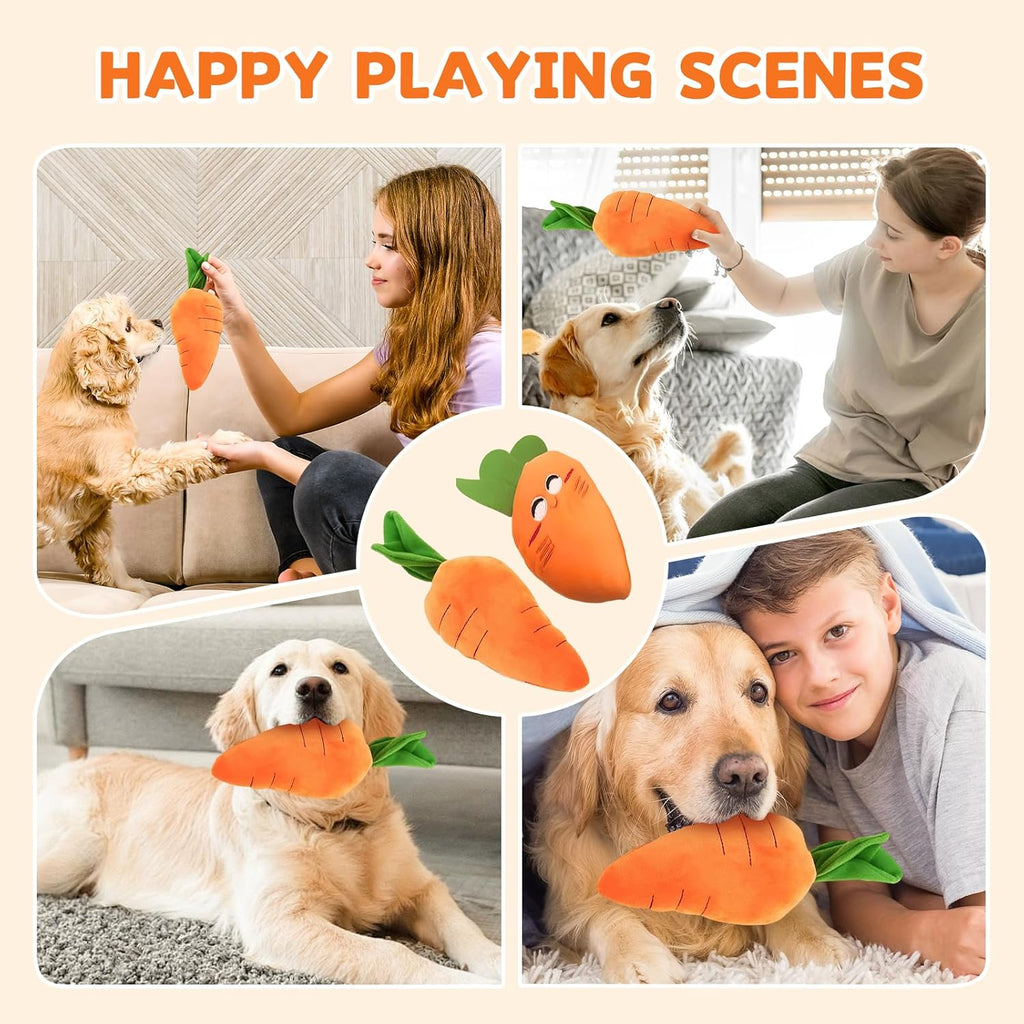 2026 New Dog Toys with Squeaker and Crinkle, Upgrade Indestructible Plush Dog Toy for Aggressive Chewers, Suitable for Large Medium Small Dogs (Radish A)