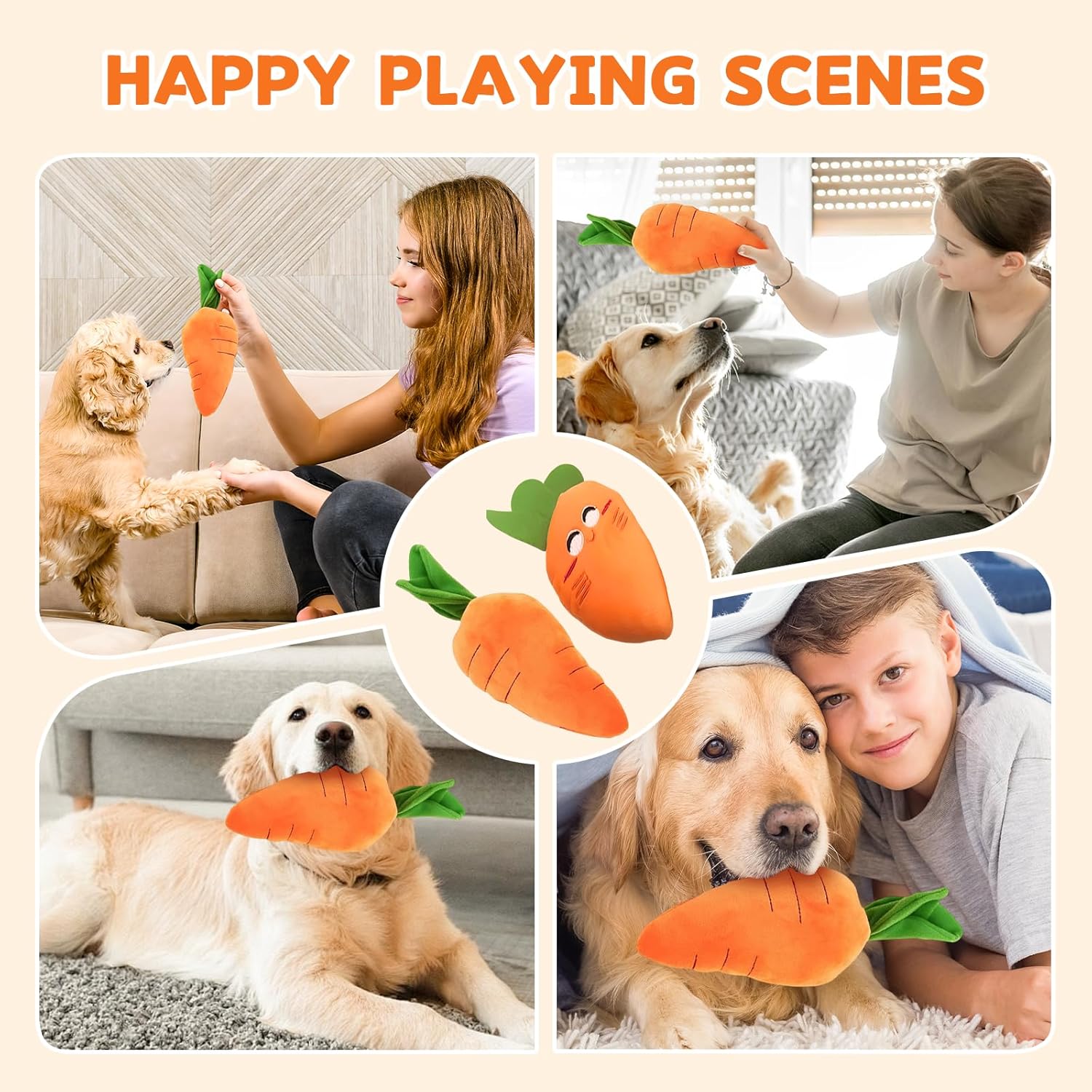 2026 New Dog Toys with Squeaker and Crinkle, Upgrade Indestructible Plush Dog Toy for Aggressive Chewers, Suitable for Large Medium Small Dogs (Radish A)