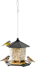 Bird Feeder Houses | Hanging and Refillable Feeding Station Squirrel-Proof Window Bird Feeder Including Landing Perch for Outdoor Garden Birds Wildlife Black