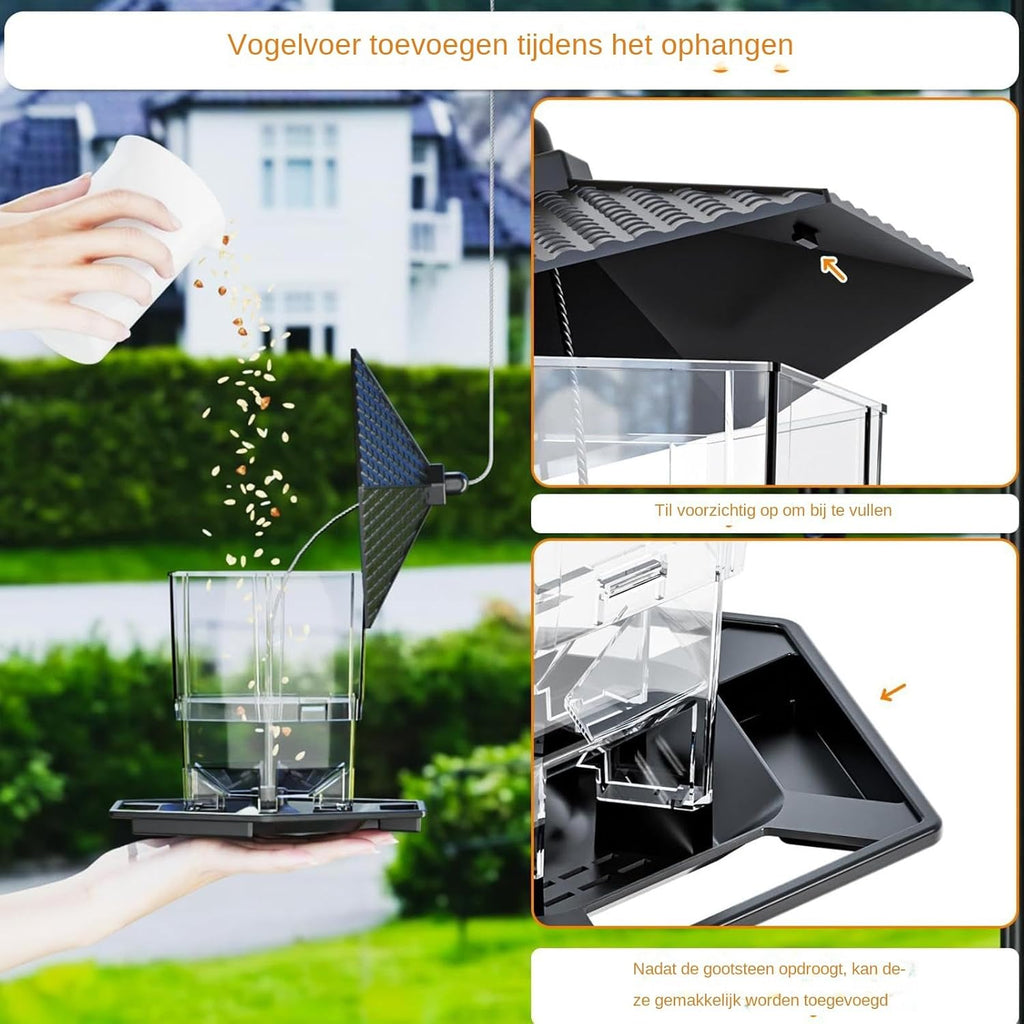 Bird Feeder Houses | Hanging and Refillable Feeding Station Squirrel-Proof Window Bird Feeder Including Landing Perch for Outdoor Garden Birds Wildlife Black