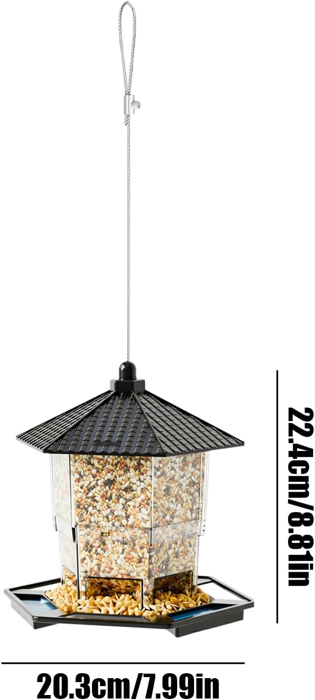 Bird Feeder Houses | Hanging and Refillable Feeding Station Squirrel-Proof Window Bird Feeder Including Landing Perch for Outdoor Garden Birds Wildlife Black