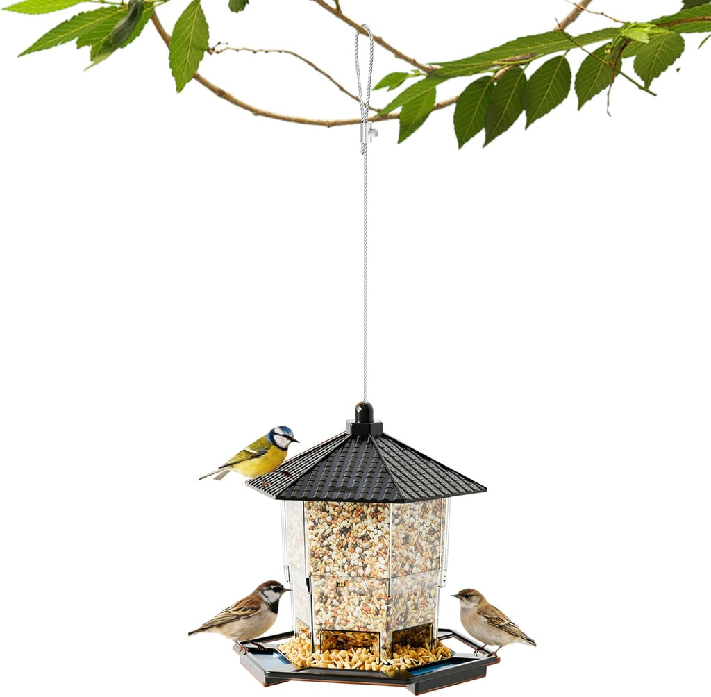 Bird Feeder Houses | Hanging and Refillable Feeding Station Squirrel-Proof Window Bird Feeder Including Landing Perch for Outdoor Garden Birds Wildlife Black