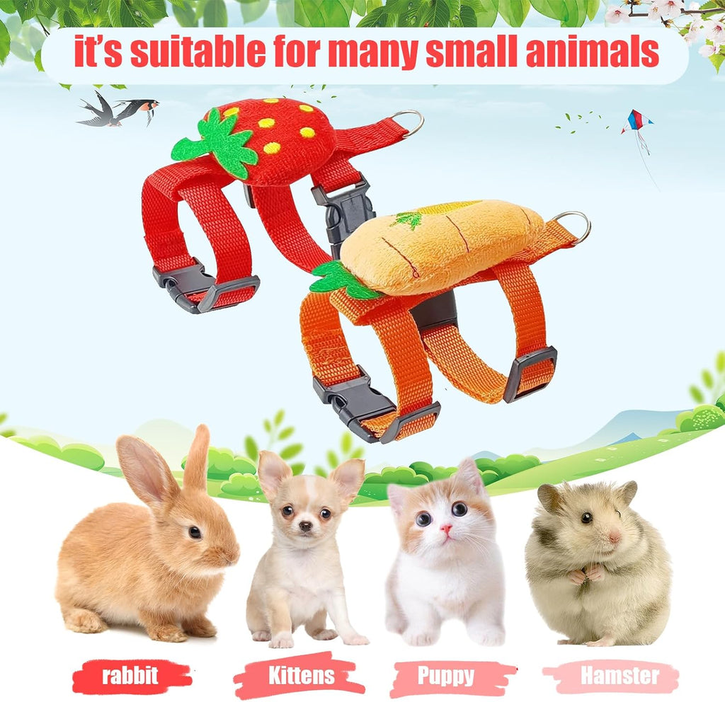 2pcs Rabbit Harness and Leash Set Cute Carrot and Strawberry Trim, Adjustable,for Rabbits, Cats Small Pets