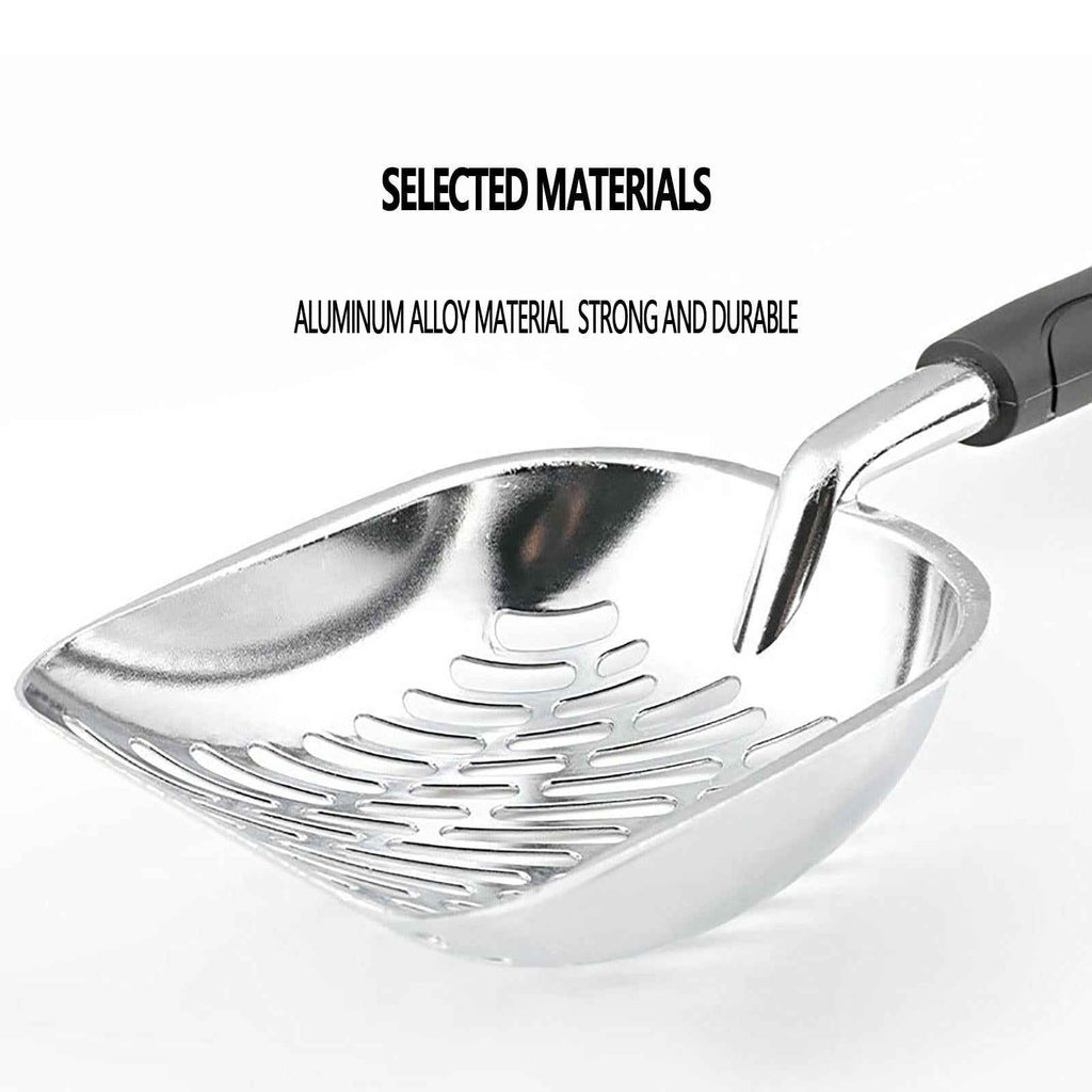 Heavy Duty Cat Litter Scoop - Durable Aluminium Alloy with Ergonomic Matte Black Handle