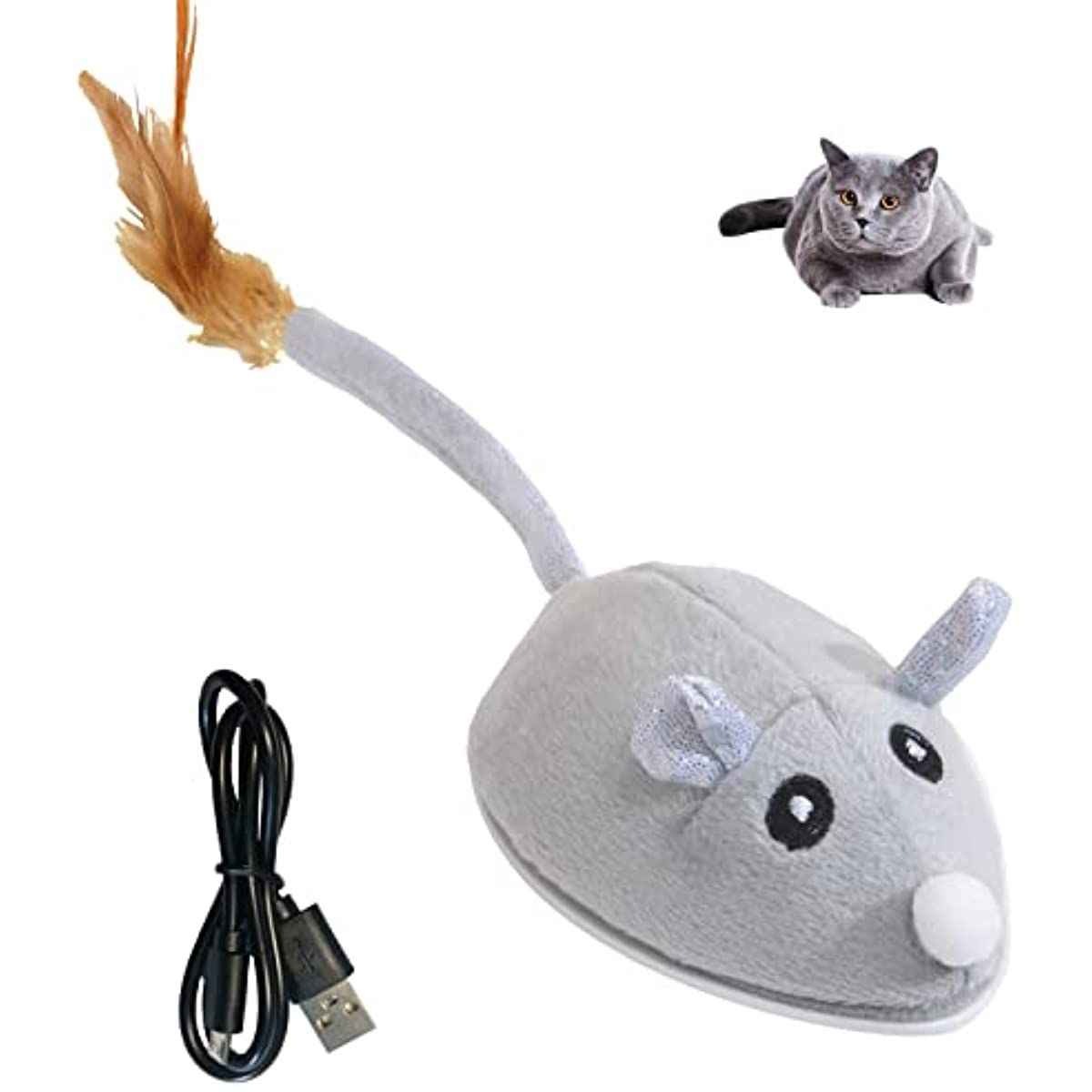 Interactive Mouse Toy for Cats - Automatic Feather Wand for Endless Fun