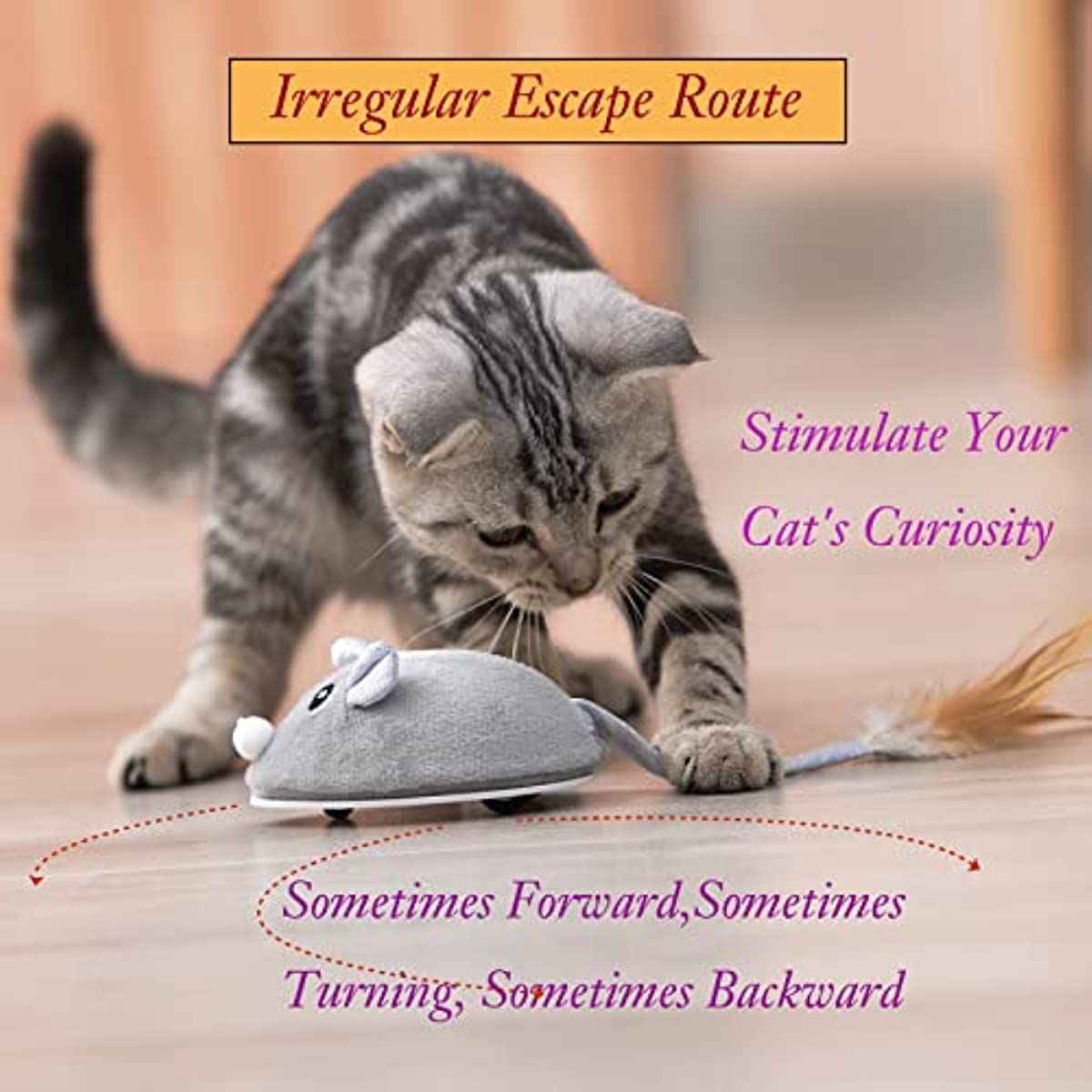 Interactive Mouse Toy for Cats - Automatic Feather Wand for Endless Fun
