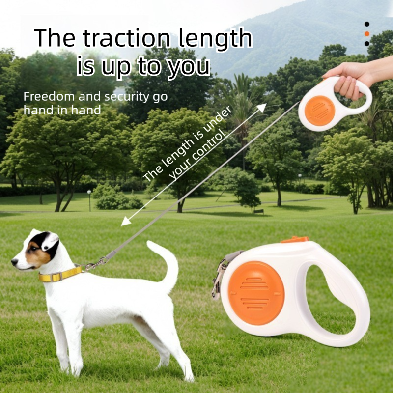Grey 3M Automatic Retractable Dog Leash –Extendable Pet Lead with One-Button Brake Lock, Tangle-Free 360° Nylon Strap, Durable ABS Housing for Dogs and Puppies