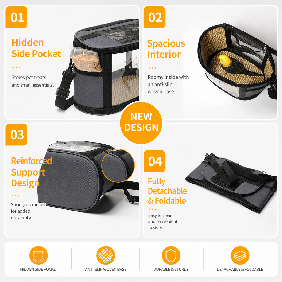 Portable Small Animal Travel Bag - Lightweight Carrier for Parrots, Hamsters, Guinea Pigs & Rabbits