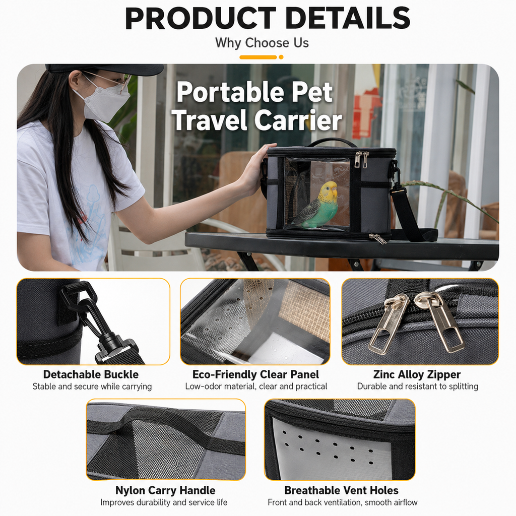 Portable Small Animal Travel Bag - Lightweight Carrier for Parrots, Hamsters, Guinea Pigs & Rabbits