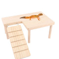 Large natural wooden reptile hideout with climbing ramp inside a terrarium for a bearded dragon, providing a secure cave and elevated basking platform.